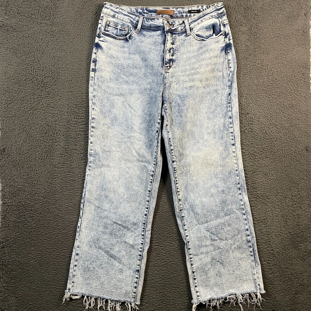 Judy Blue Jeans Womens 20W Blue Wide Leg Acid Wash Denim Stretch Plus Size